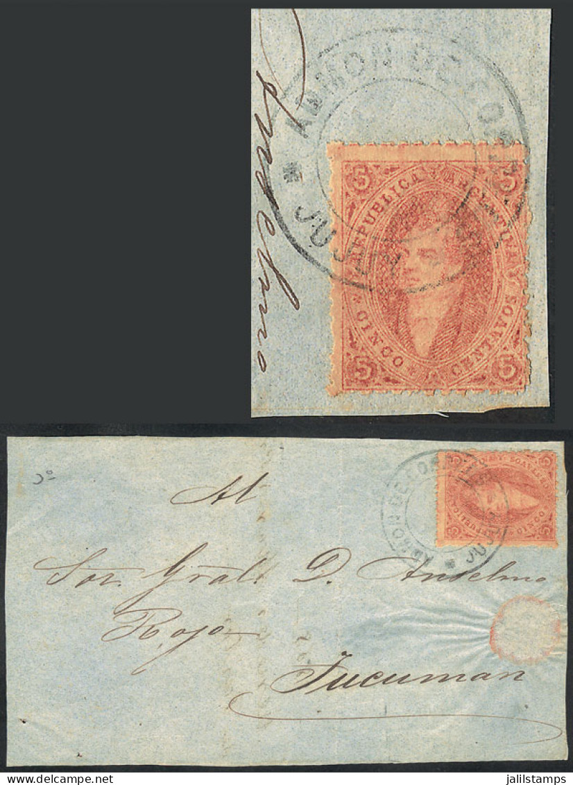 ARGENTINA: GJ.20d, Beautiful Example Of 3rd Printing With Vertically DIRTY PLATE Variety, On A Front Of Folded Cover Can - Autres & Non Classés