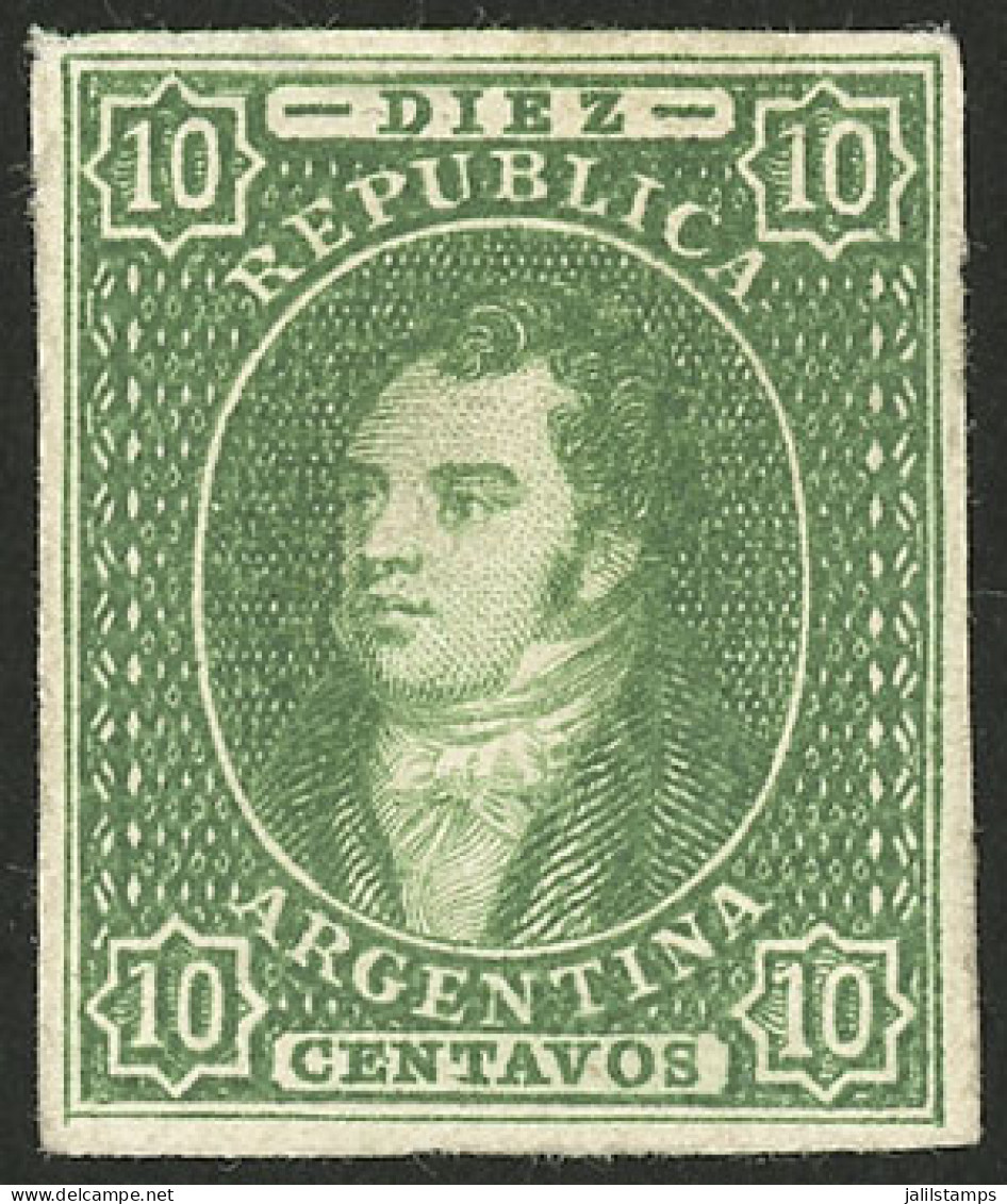 ARGENTINA: GJ.E11, 1863 Proof Printed In London On Card, 10c. Green, Clear Impression. Lightly Thinned (possibly To Make - Autres & Non Classés
