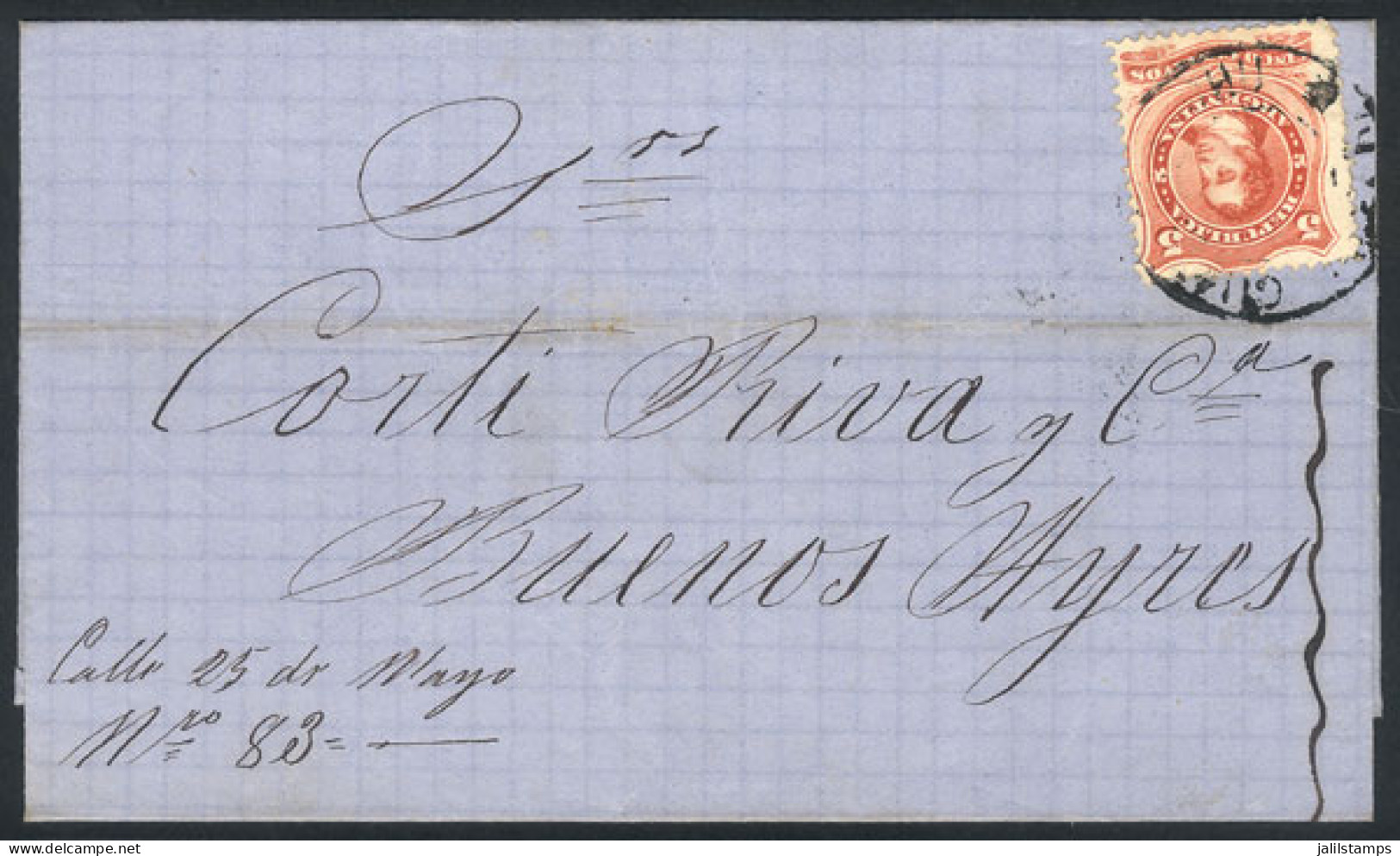 ARGENTINA: GJ.38, On Folded Cover Dated 7/JUL/1869, With Double Circle GUALEGUAYCHÚ Cancel, VF Quality, Rare! - Other & Unclassified