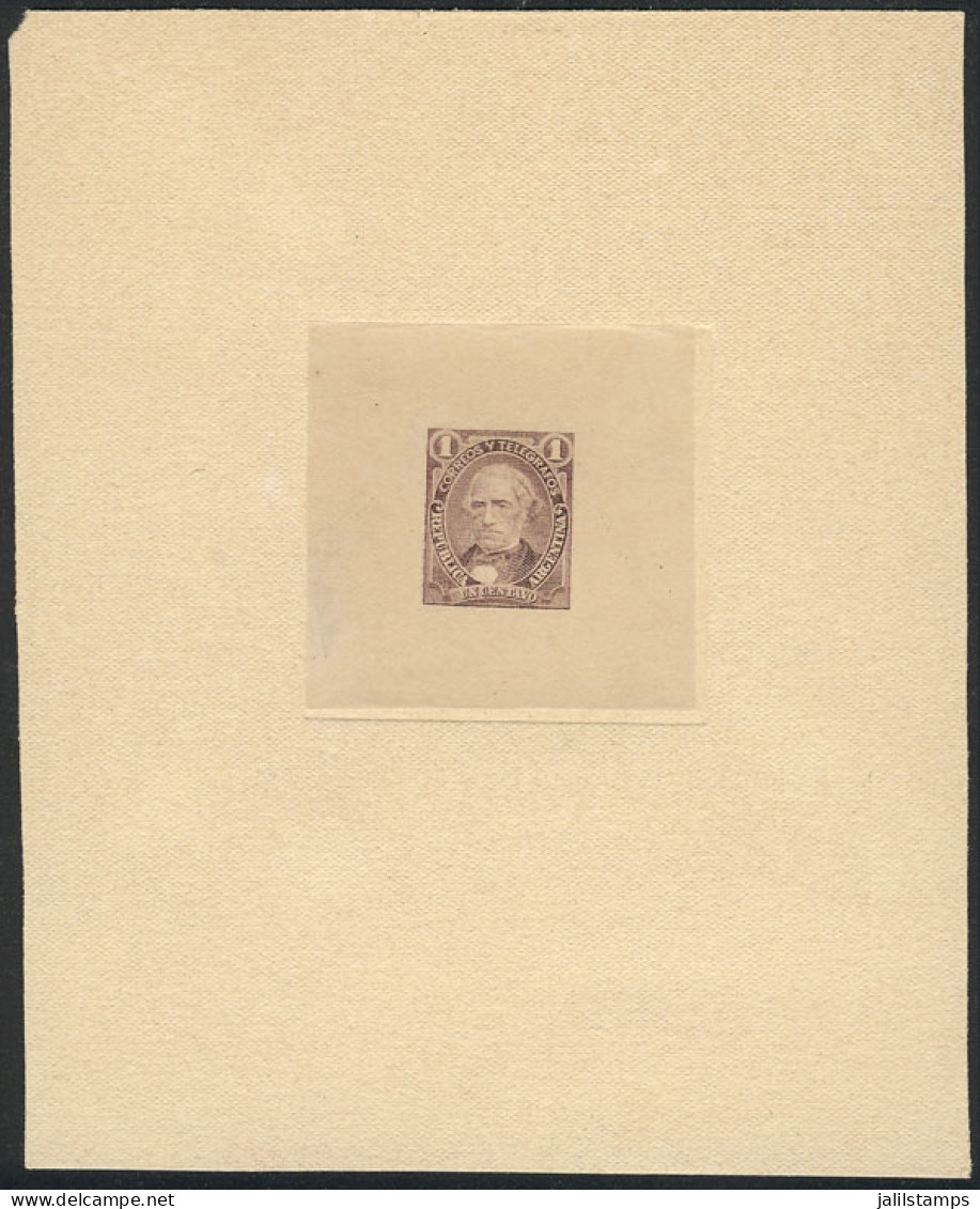 ARGENTINA: GJ.98, 1c. Dalmacio Velez Sársfield, Die Proof In Dark Lilac, Printed On Thin Paper And Mounted On Card, Exce - Autres & Non Classés
