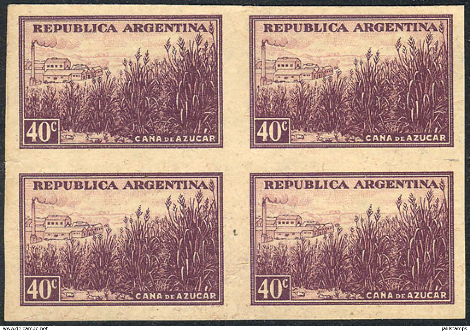 ARGENTINA: GJ.758, 1935/52 40c. Sugar Cane, PROOF In The Adopted Color, Printed On Special Paper For Specimens, Excellen - Sonstige & Ohne Zuordnung