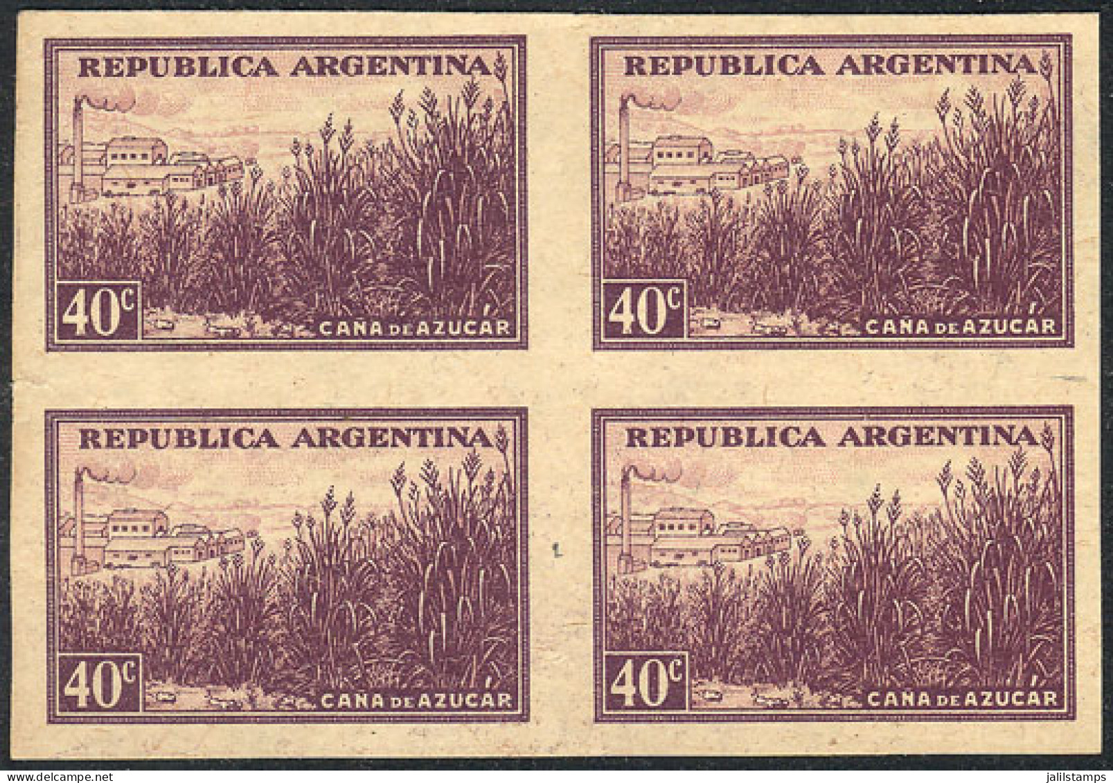 ARGENTINA: GJ.758, 1935/52 40c. Sugar Cane, PROOF In The Adopted Color, Printed On Special Paper For Specimens, Excellen - Other & Unclassified