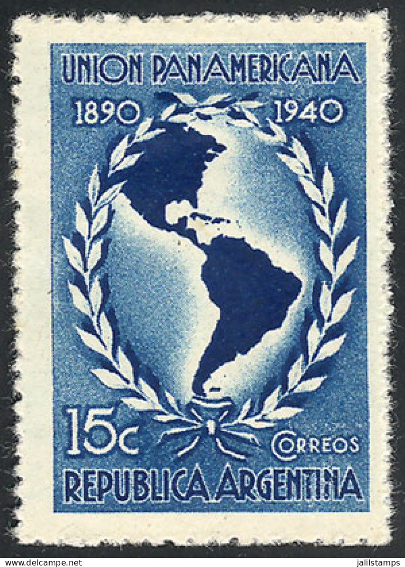 ARGENTINA: GJ.839, 1940 Panamerican Union 50 Years, PROOF In Steel Blue, PERFORATION 13 X 13½, Printed On Opaque White P - Autres & Non Classés