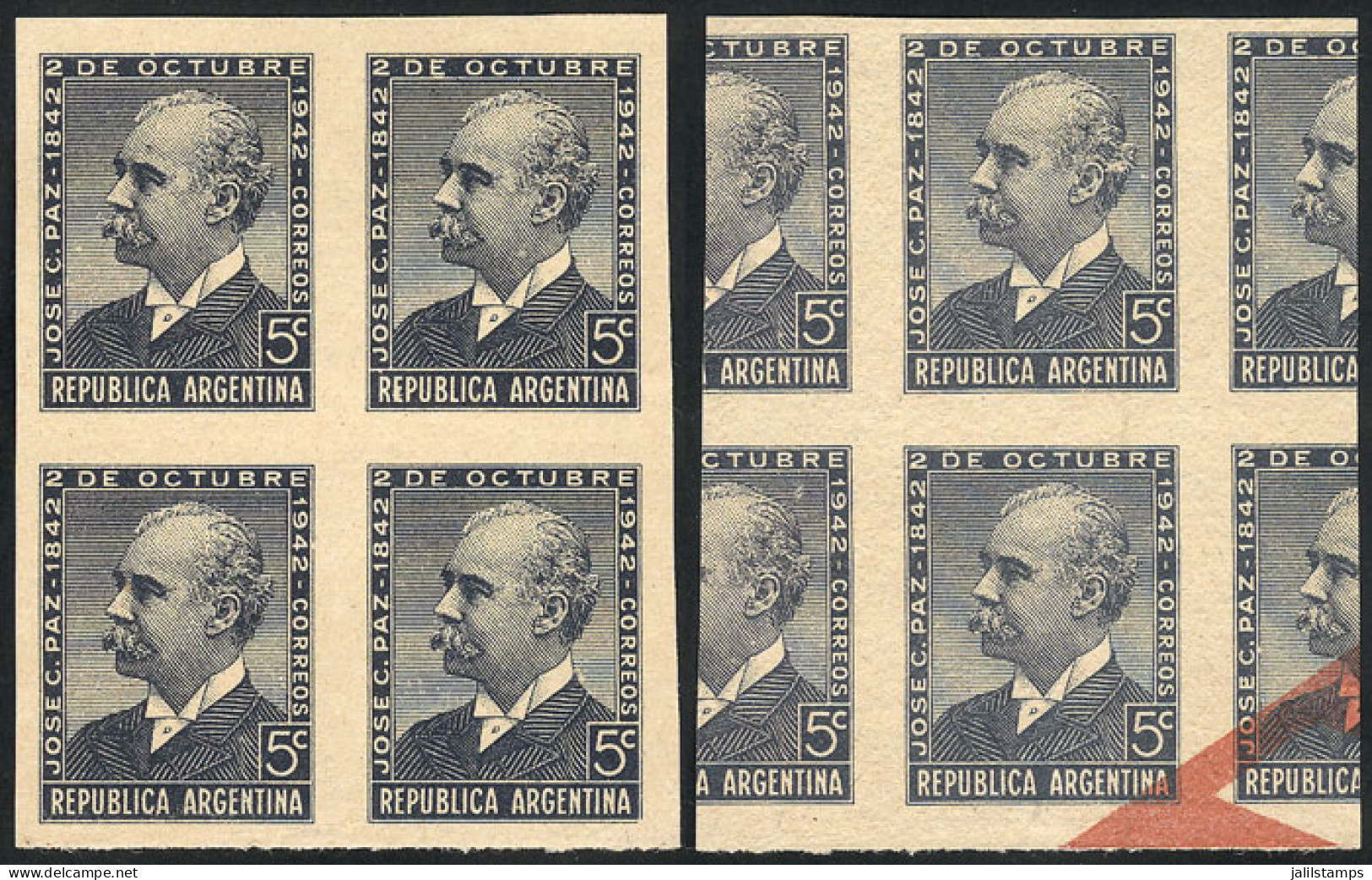 ARGENTINA: GJ.869, 1942 José C. Paz, PROOF Printed On Special Paper For Specimens (type II), With A Second Impression On - Autres & Non Classés