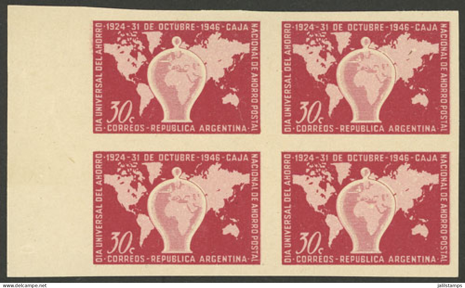 ARGENTINA: GJ.940, 1946 World Thrift Day, PROOF In The Adopted Color, Imperforate Block Of 4 Printed On Unsurfaced Paper - Altri & Non Classificati