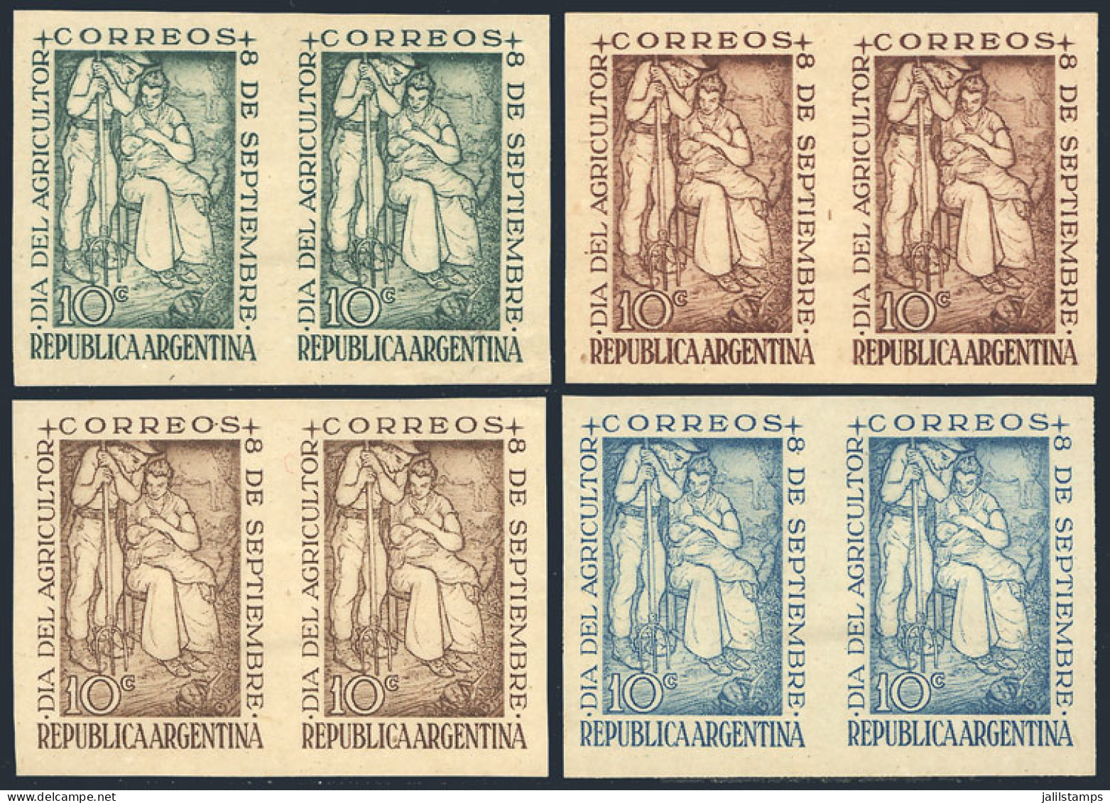 ARGENTINA: GJ.960, 1948 Farmers Day, PROOFS Printed On Opaque Paper, Pairs In The 4 Known Colors, VF Quality, Rare Group - Autres & Non Classés