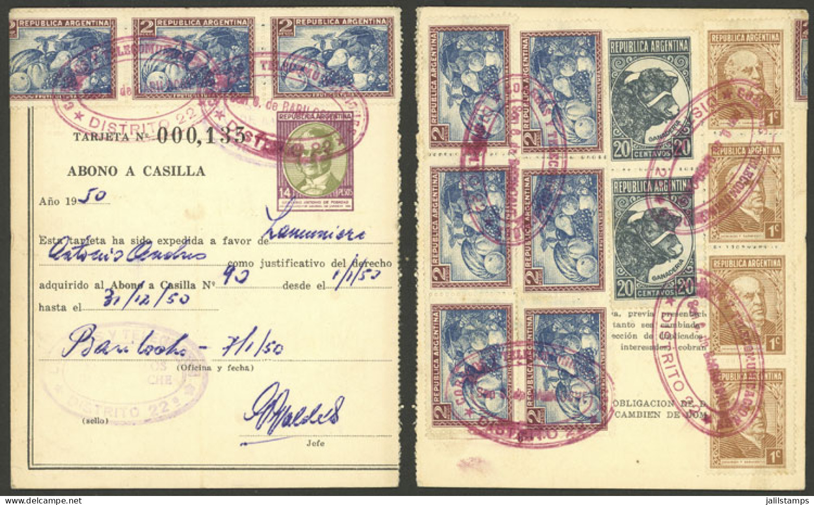 ARGENTINA: GJ.AAC-21, PO Box Payment Card Of 14P. With Additional Postage Of 18.45P. (total 32.45P.), Used In Bariloche, - Sonstige & Ohne Zuordnung