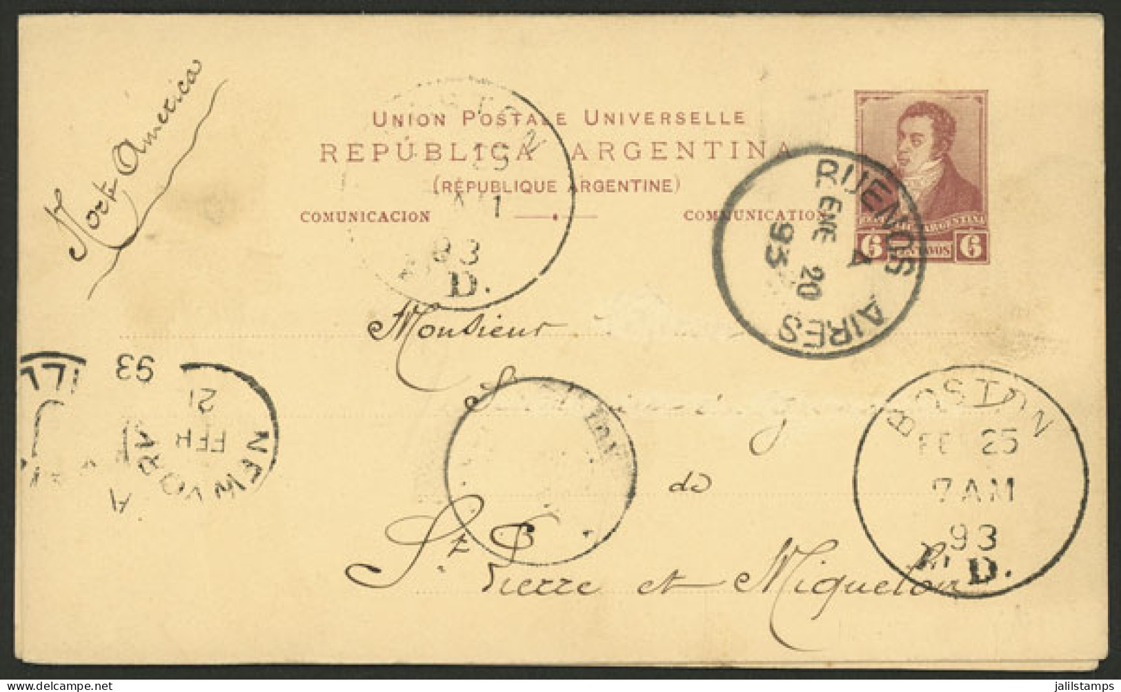 ARGENTINA: RARE DESTINATION: Double Postal Card Of 6c. + 6c. (with The Paid Reply Attached, Unused) Sent From Buenos Air - Autres & Non Classés