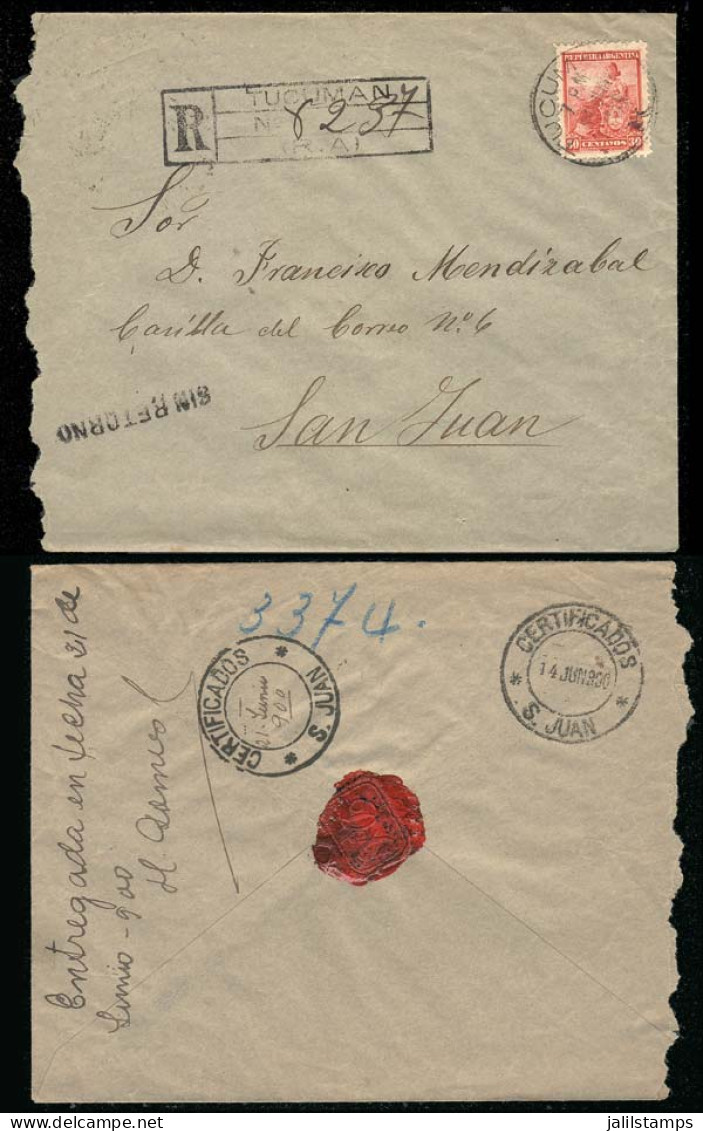 ARGENTINA: Registered Cover Sent From TUCUMÁN To San Juan On 11/JUN/1900 Franked With 30c. Liberty (GJ.231), Upon Arriva - Autres & Non Classés