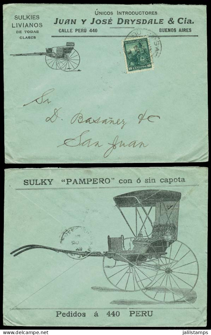 ARGENTINA: Cover With Fantastic Advertising ("Pampero" Sulky), Franked With 10c. Liberty, Sent From Buenos Aires To San  - Sonstige & Ohne Zuordnung