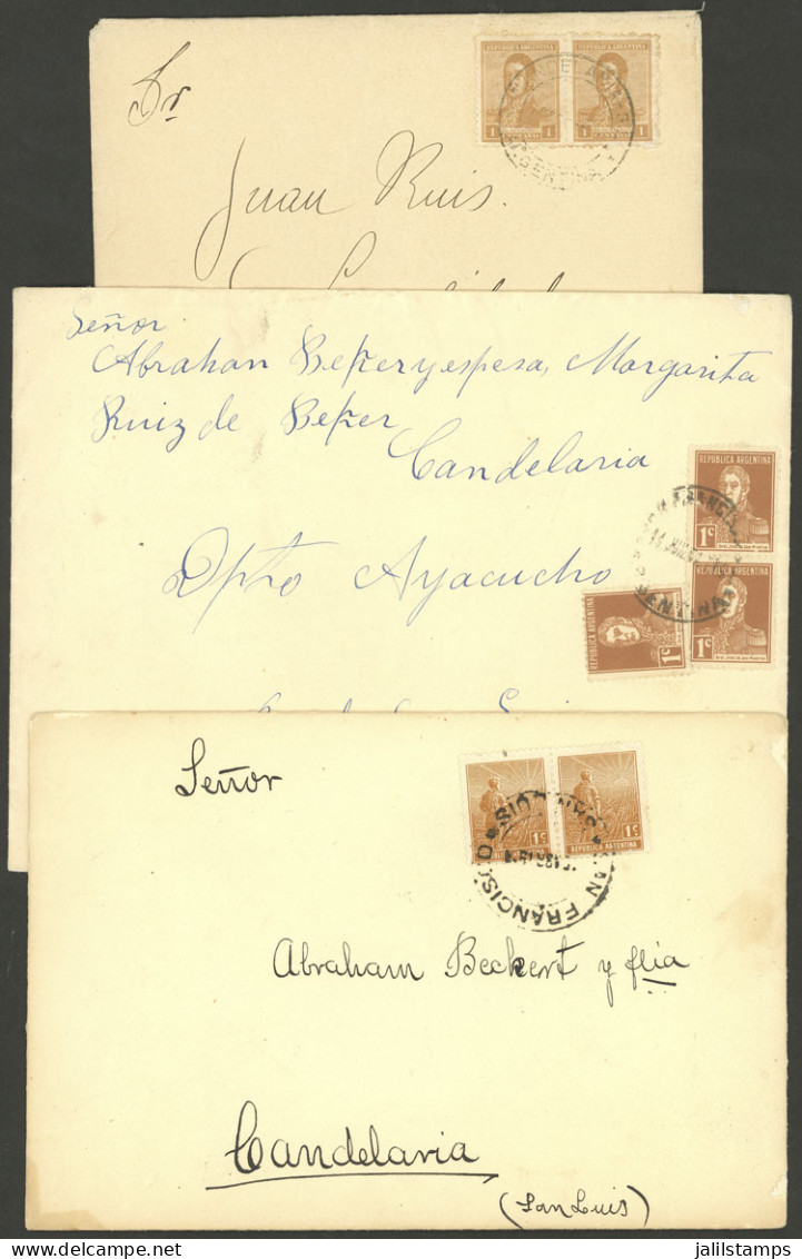 ARGENTINA: 3 Covers Sent To Candelaria (San Luis) Between 1914 And 1931 With Postage For Printed Matter Of 2c. And 3c.,  - Sonstige & Ohne Zuordnung