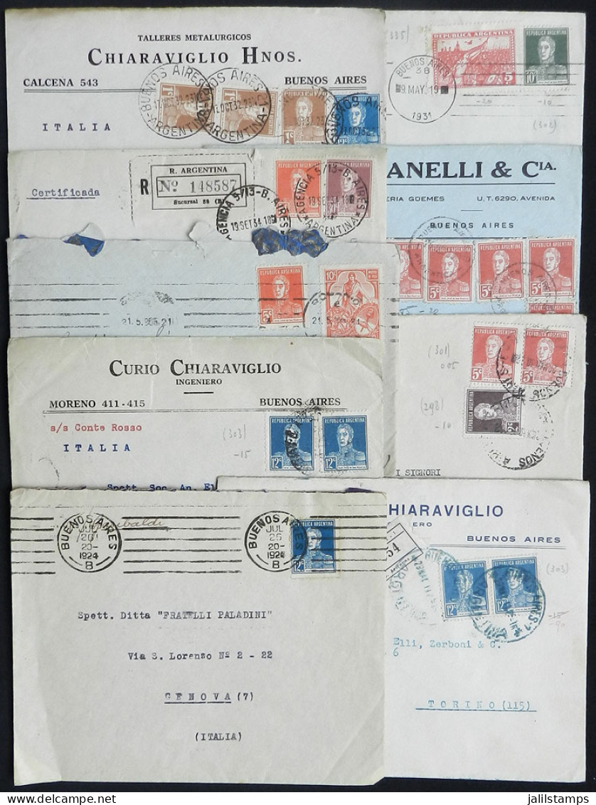 ARGENTINA: 9 Covers Franked With Stamps Of The San Martin With And W/o Period Issues, All Sent To Italy, Interesting! - Other & Unclassified