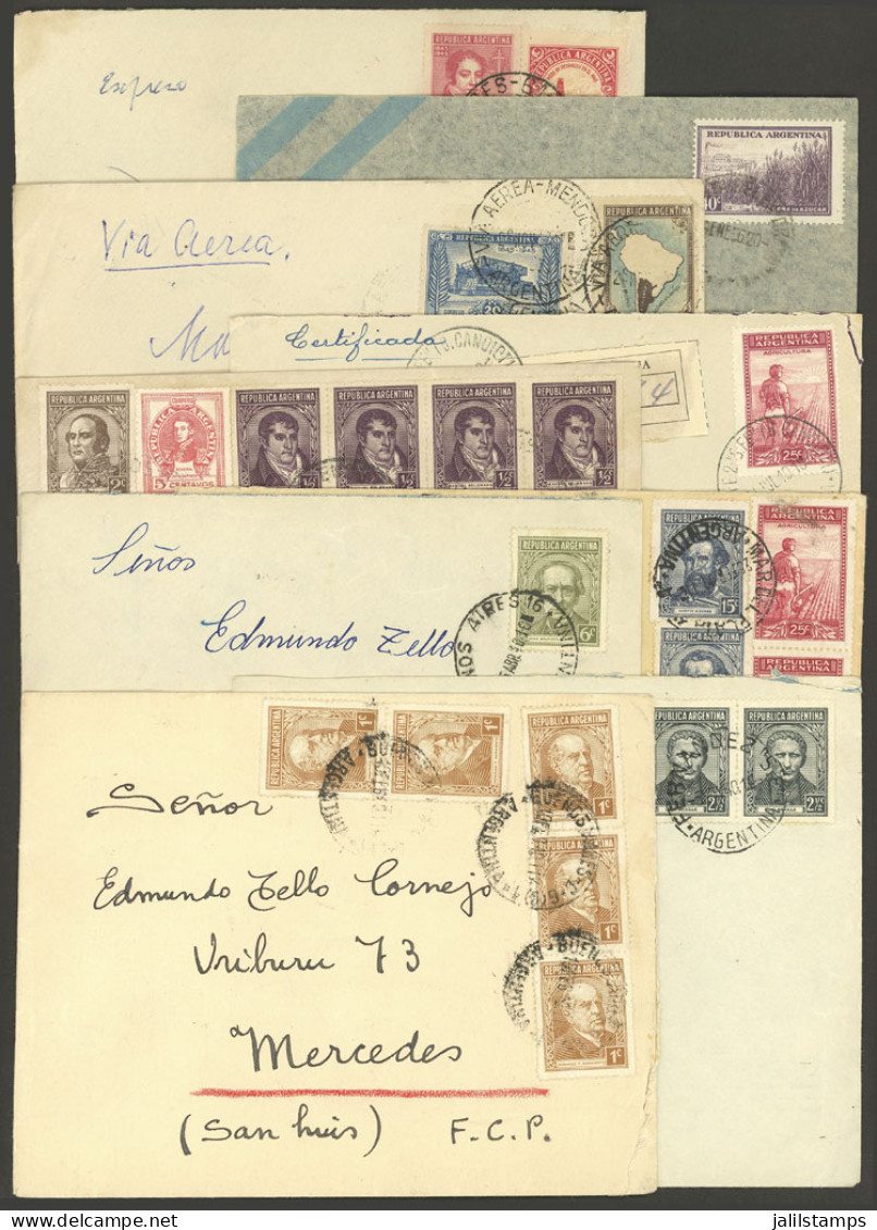 ARGENTINA: 9 Covers Used Between 1940 And 1956 Franked With Stamps Of The Issues Proceres & Riquezas I, Varied Rates And - Andere & Zonder Classificatie