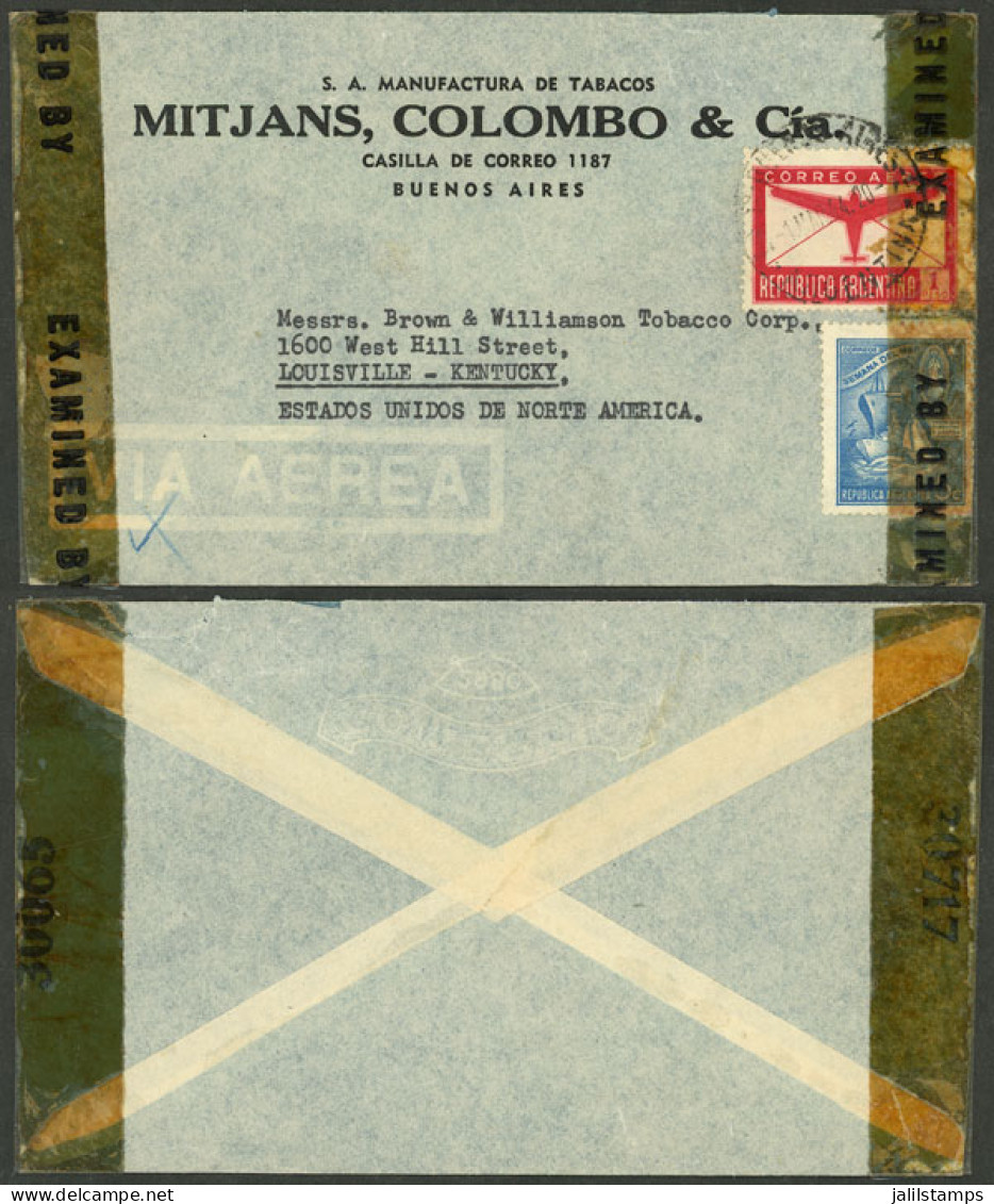 ARGENTINA: 1/MAR/1944 Buenos Aires - USA, Airmail Cover Franked With 1.05P., With 2 Censor Labels, Very Attractive! - Other & Unclassified