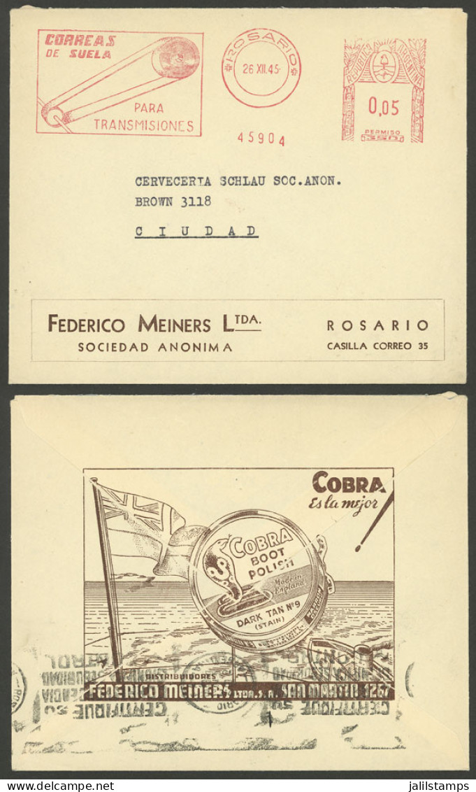 ARGENTINA: Cover With Spectacular Printed Advertising On Back For "COBRA Shoe Polish" Used In Rosario On 26/DE/1945, Wit - Other & Unclassified