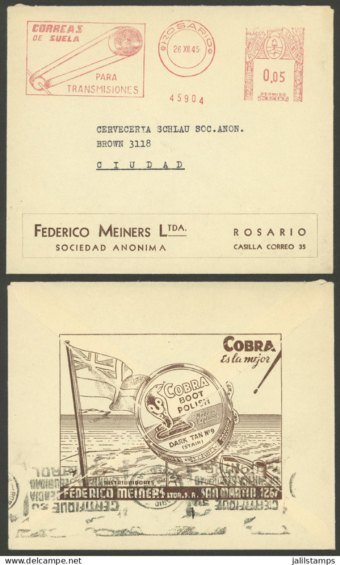 ARGENTINA: Cover With Spectacular Printed Advertising On Back For "COBRA Shoe Polish" Used In Rosario On 26/DE/1945, Wit - Otros & Sin Clasificación