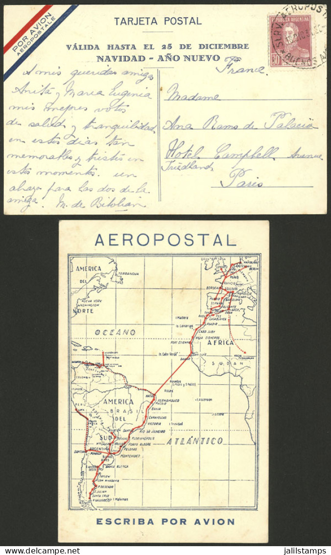 ARGENTINA: 18/DE/1931 Buenos Aires - Paris, Aeropostal Postcard With New Year Greetings With Special Rate, Franked With  - Altri & Non Classificati