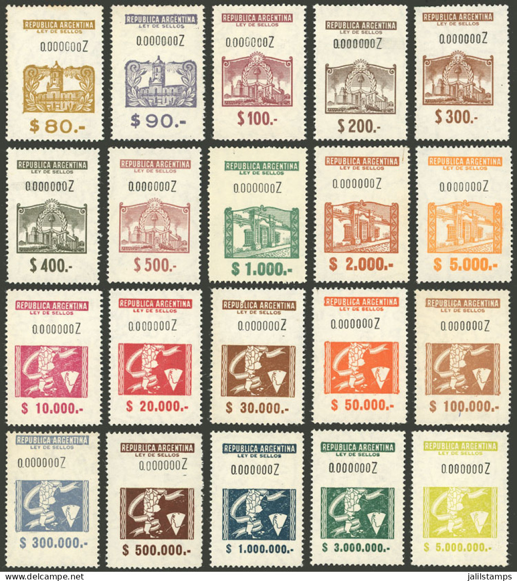 ARGENTINA: SPECIMENS With Numbering "0.000.000", "Z" Series, Ley De Sellos, Lot Of 20 Stamps Of Values Between $80 And $ - Other & Unclassified