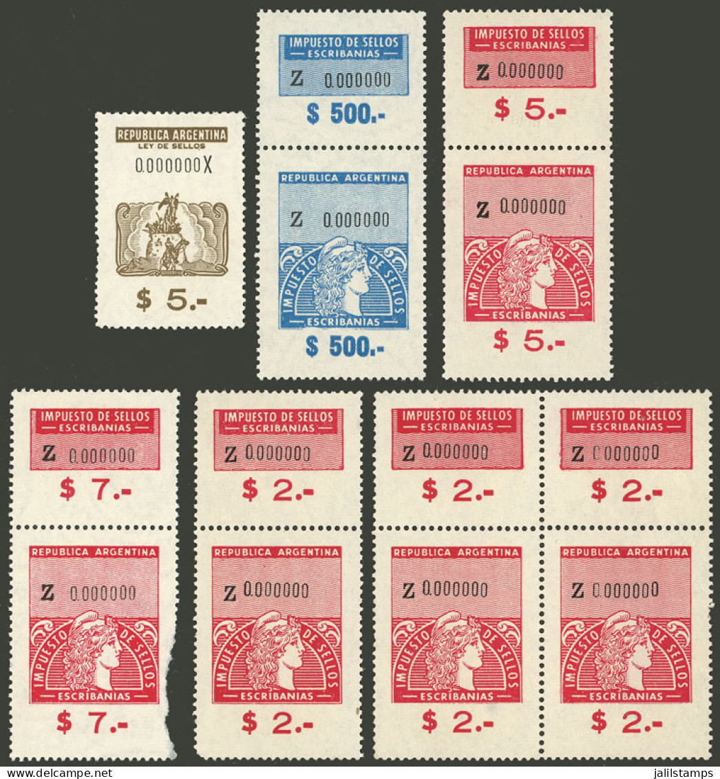 ARGENTINA: SPECIMENS: Lot Of 7 Varied Stamps With "0.000.000" Numbering (specimens), Mint Without Gum, Most Of Very Fine - Other & Unclassified