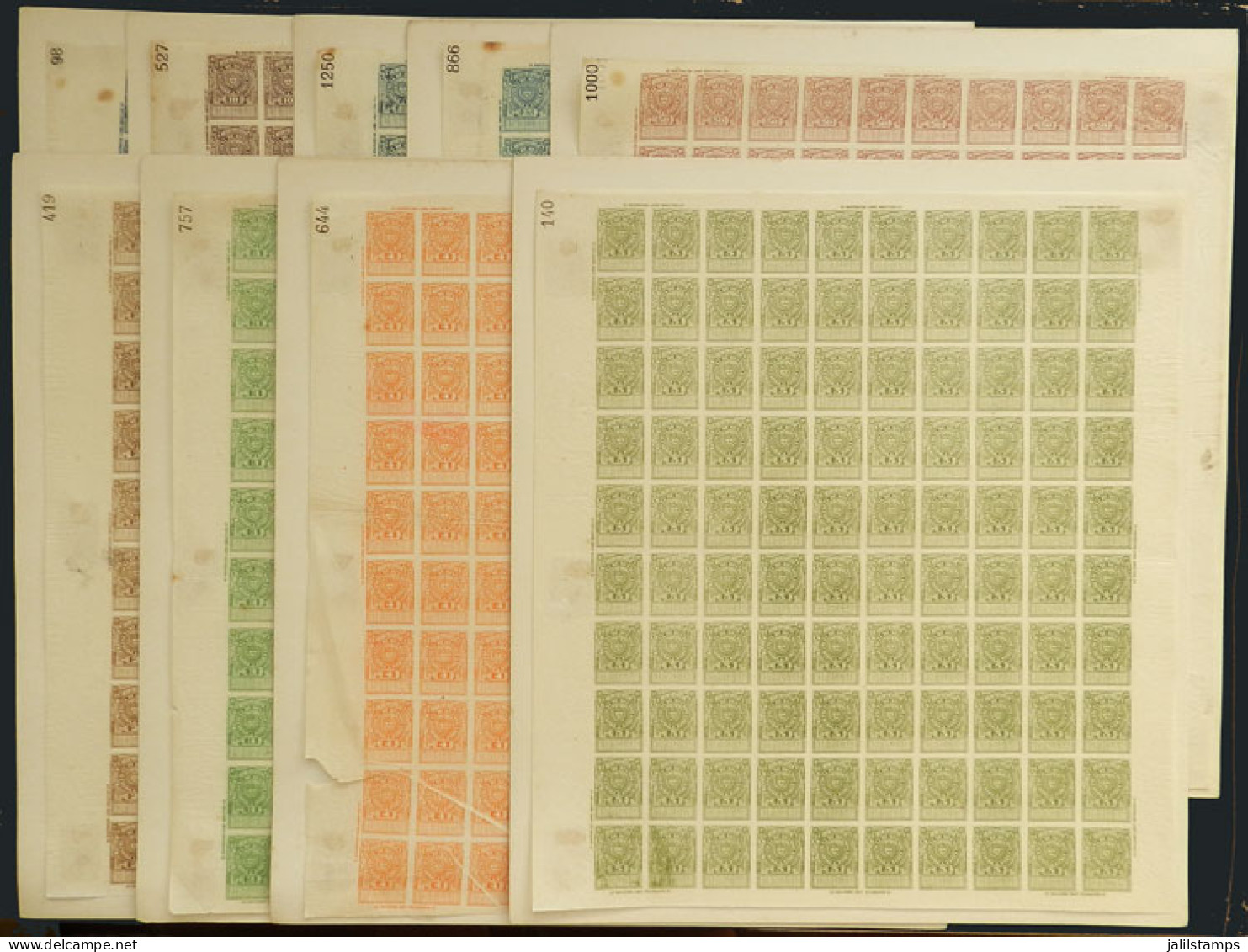 ARGENTINA: Province Of BUENOS AIRES: Ley De Sellos, PROOFS Printed By Guillermo Kraft, Complete Sheets Of 100 Stamps Eac - Andere & Zonder Classificatie