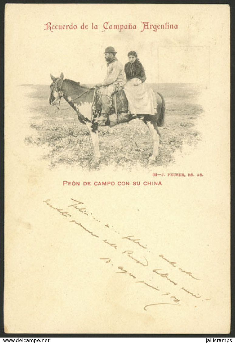 ARGENTINA: Peón De Campo Con Su China", Rare Postcard Edited By J. Peuser, Used In Buenos Aires On JUN/1900, Excellent!" - Argentinien