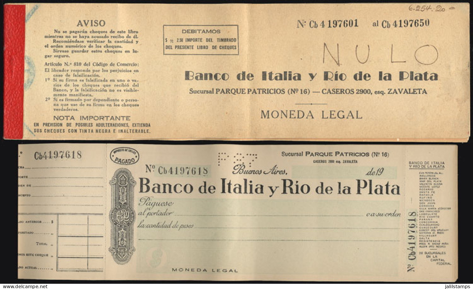 ARGENTINA: Old Checkbook With Several Dozens Unused Cheques Of Banco De Italia Y Río De La Plata, Excellent Quality, Rar - Non Classés
