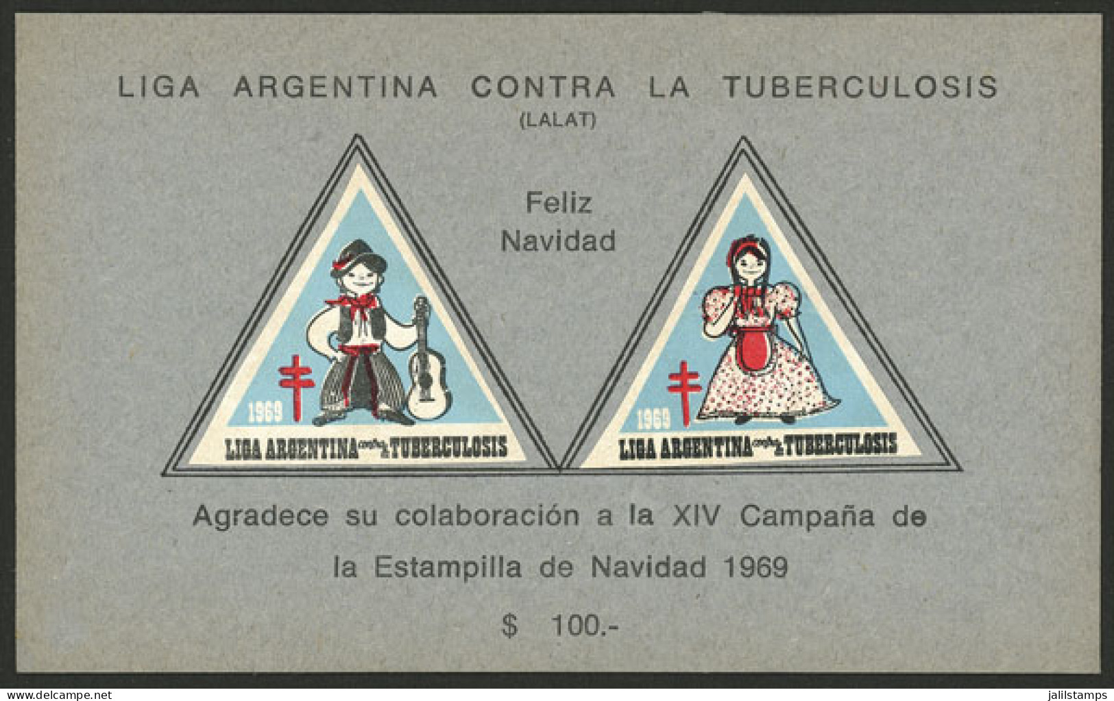 ARGENTINA: Argentine League Of Fight Against Tuberculosis: Charity Cinderella Of Year 1969, 2 Stamps Affixed To A Specia - Erinnofilie
