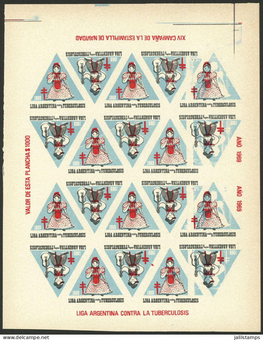 ARGENTINA: Argentine League Of Fight Against Tuberculosis: Charity Cinderella Of Year 1969, Complete Sheet Of 20 Labels, - Erinnofilie