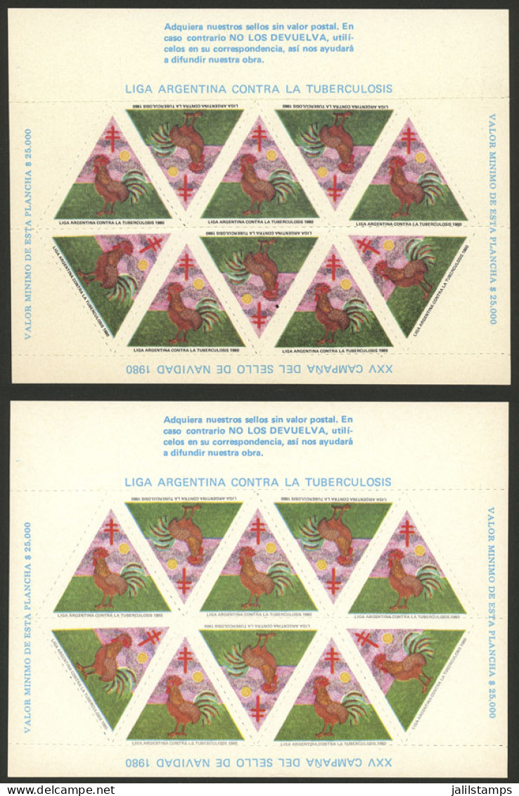 ARGENTINA: Argentine League Of Fight Against Tuberculosis: Year 1980 (rooster), 2 Complete Sheets Of 10 Cinderellas (dif - Vignetten (Erinnophilie)