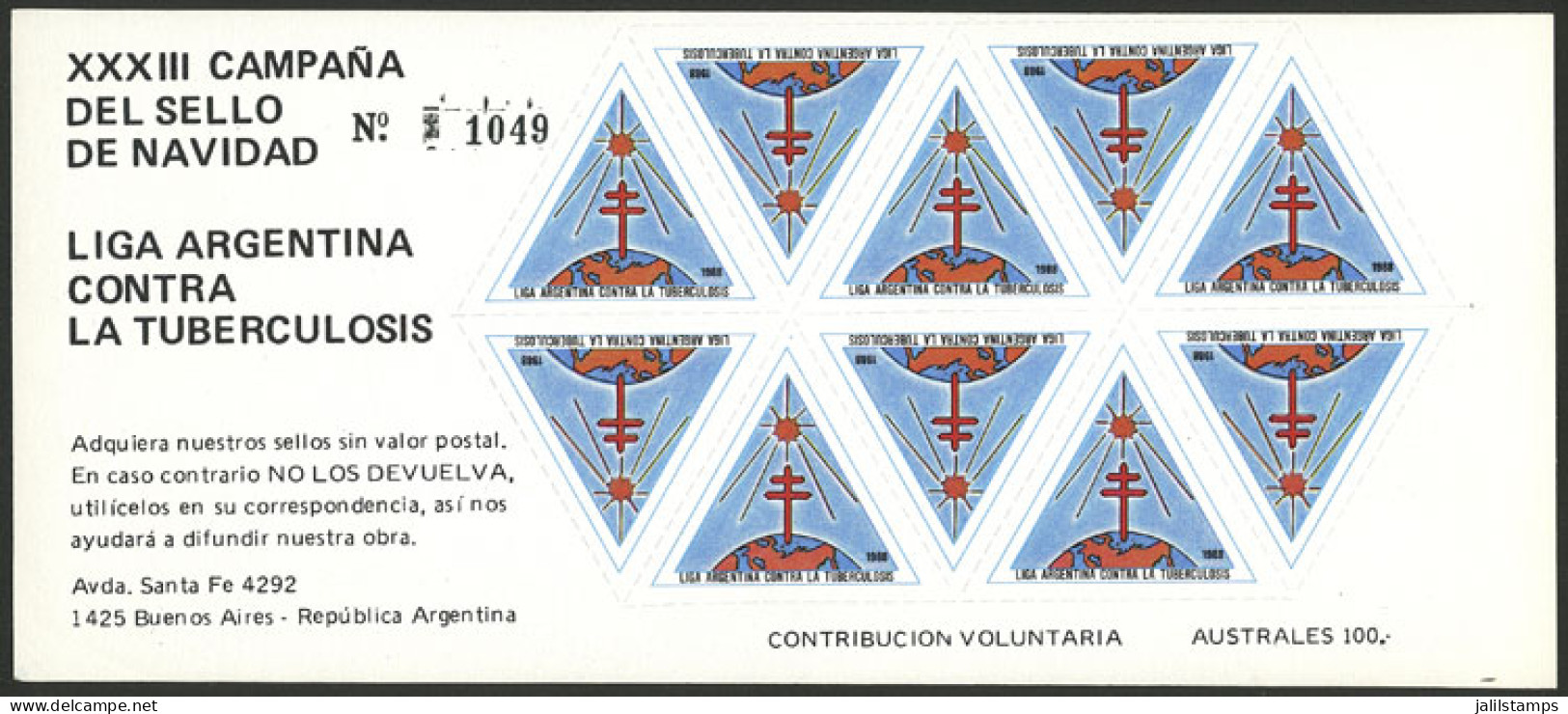 ARGENTINA: Argentine League Of Fight Against Tuberculosis: Year 1988 (top Part Of The Globe, Cross And Star), Complete S - Vignetten (Erinnophilie)