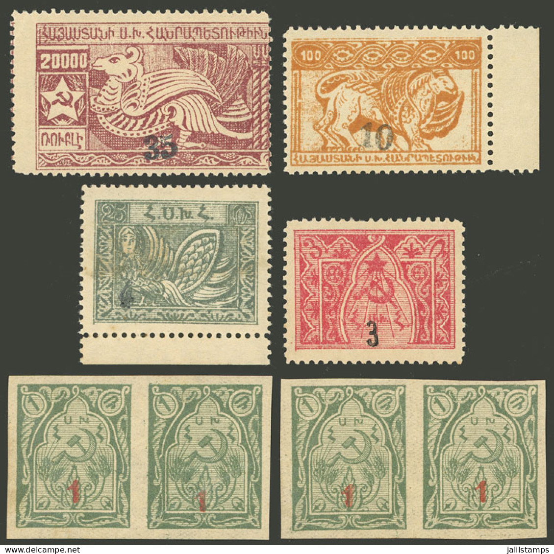 ARMENIA: Sc.360 + Other Values, Lot Of Stamps Overprinted In 1922, Mint Lightly Hinged Or MNH, In General Of Very Fine Q - Armenien