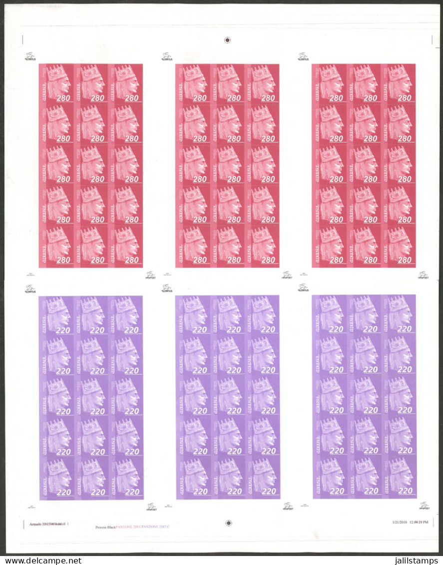 ARMENIA: Sc.836 + 837, 2010 Self-adhesive Stamps Of 220d. And 280d. In Complete Sheet With 3 Groups Of 15 Stamps Each, E - Arménie