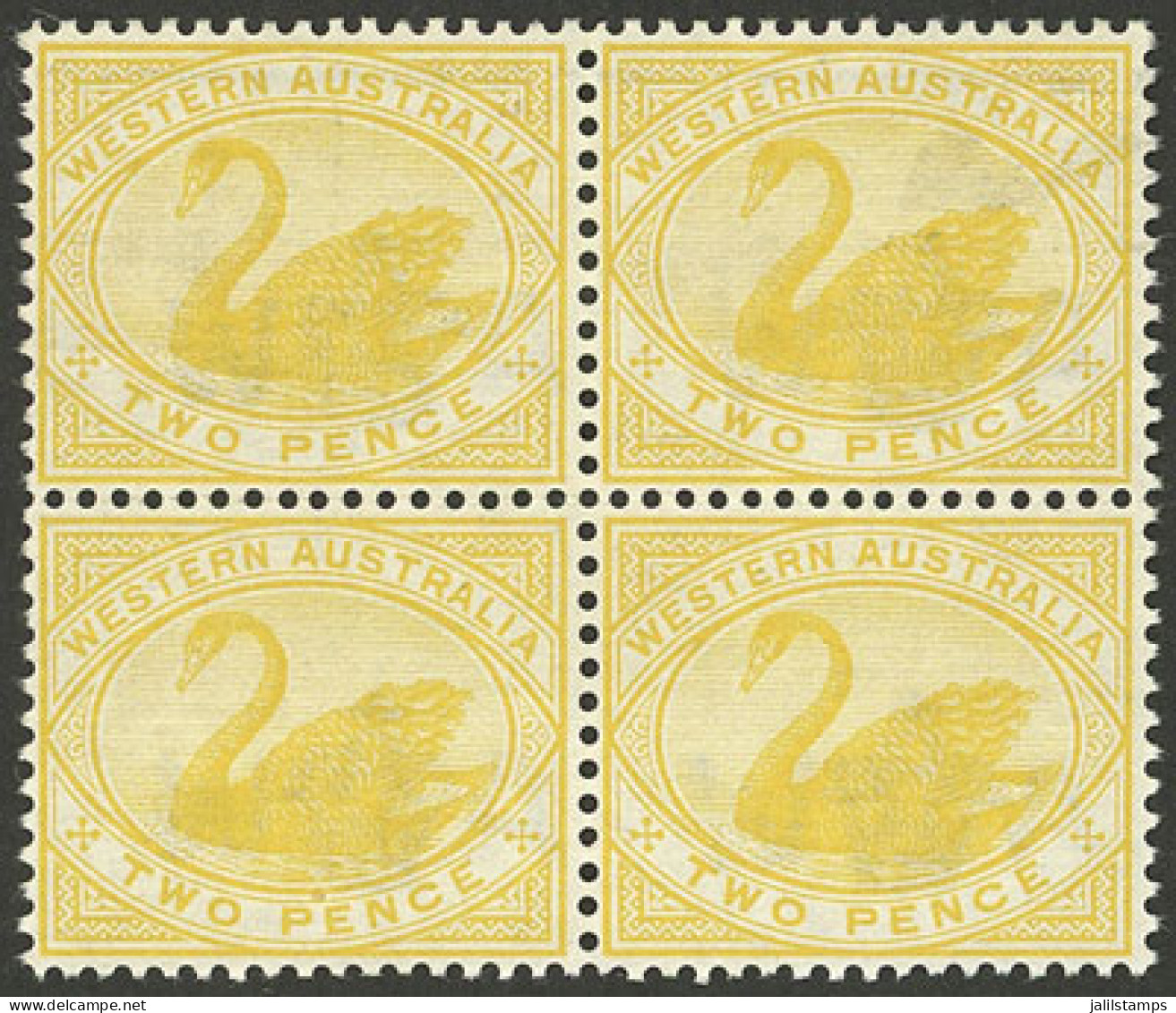 AUSTRALIA: Sc.74, 1899/1901 Swan 2p. Yellow With Watermark "V - Crown", MNH Block Of 4 Of Excellent Quality!" - Other & Unclassified