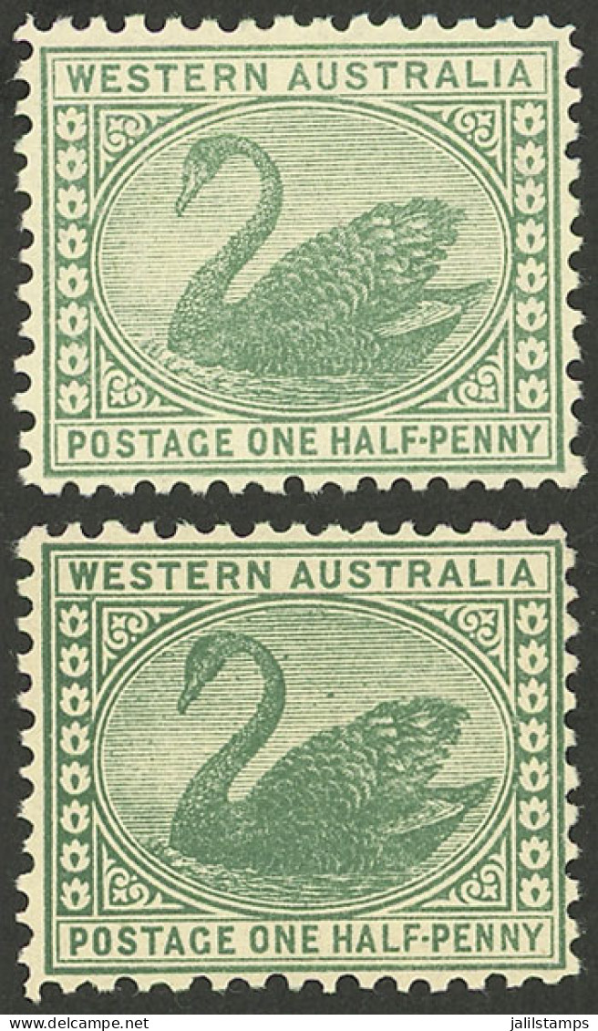 AUSTRALIA: Sc.89, 1905/12 ½p. Green, "Crown - A" Watermark, 2 Examples In Different Shades, MNH, Excellent Quality!" - Other & Unclassified