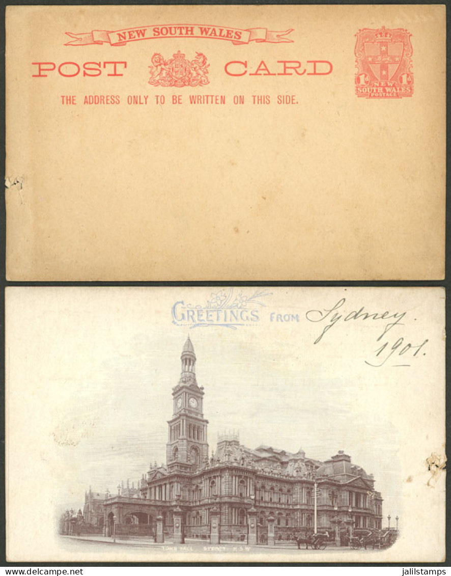 AUSTRALIA: 1p. Postal Card Of New South Wales With Photograph Printed On Back: Town Hall, Sidney", With Defects But Inte - Autres & Non Classés