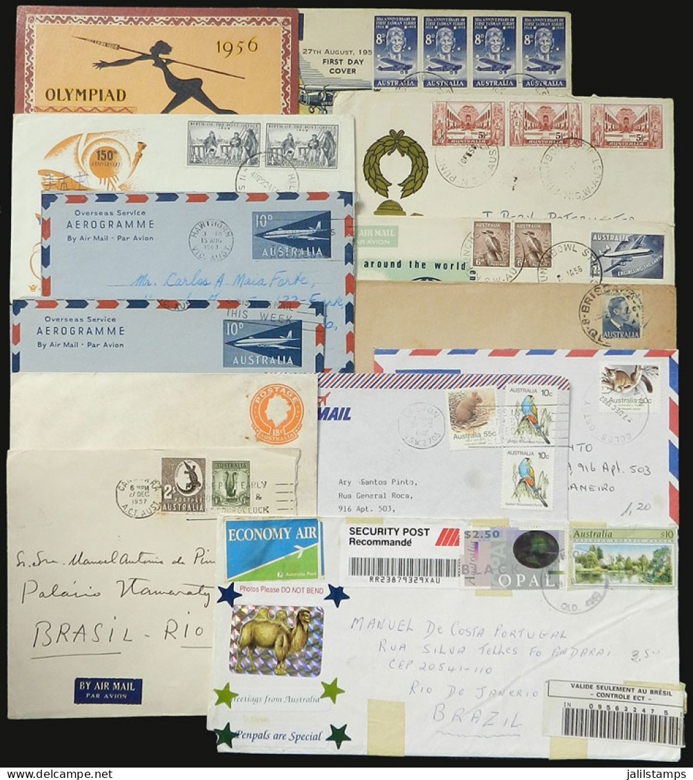 AUSTRALIA: 11 Covers Sent To Brazil In Varied Periods + 1 PC Of The Melbourne Olympic Games + 1 Stationery Cover Of 18c. - Autres & Non Classés
