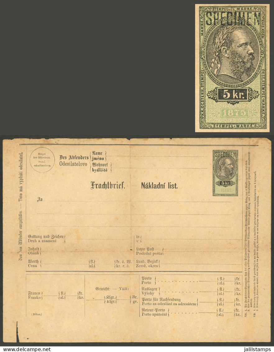 AUSTRIA: Year 1875, 5Kr. Postal Form With SPECIMEN Overprint, Minor Defects, Fine Appearance, Interesting! - Other & Unclassified