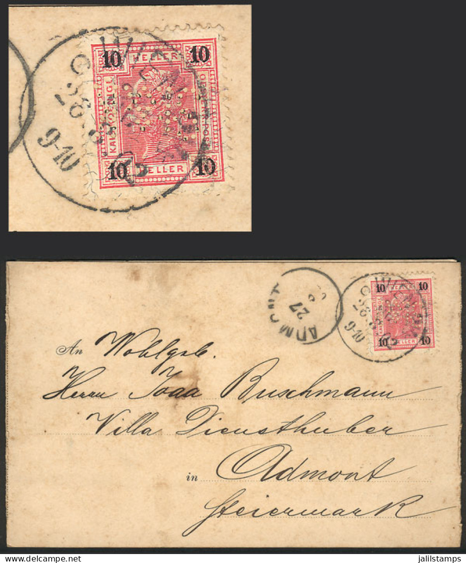 AUSTRIA: Triple Postcard With Very Nice View Of Wien, Franked With 10h. Stamp With Commercial Perfin, Sent From Wien To  - Sonstige & Ohne Zuordnung