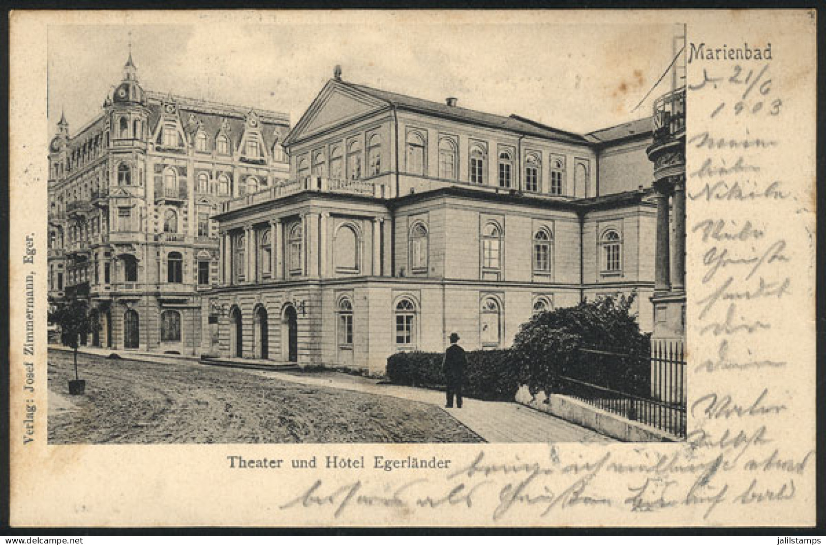 AUSTRIA: MARIENBAD: Theater And Hotel Egerländer, Ed. J.Zimmermann, Sent To Wien In 1903, Minor Defect, Good Appearance! - Other & Unclassified