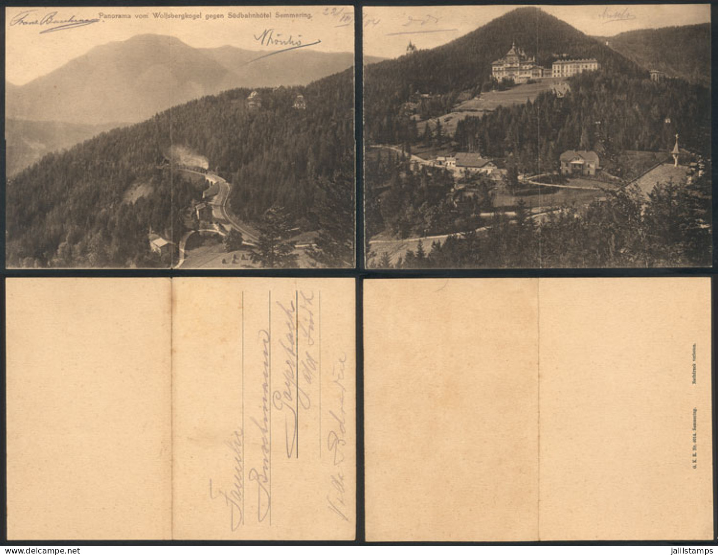 AUSTRIA: SEMMERING: Foldout QUADRUPLE Postcard! Nice General View Circa 1900, The Card Got Separated Into Two Halfs, Unu - Other & Unclassified