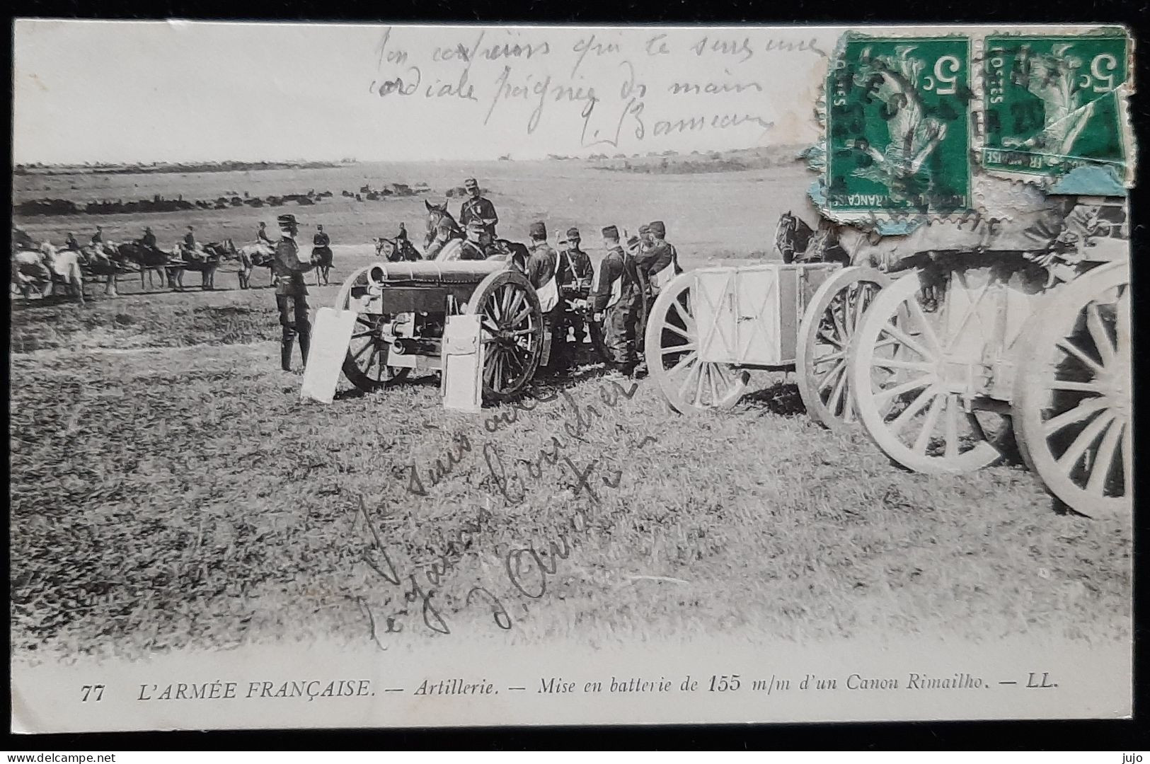 MILITARIA - ARMEE FRANCAISE -  Artillerie - Mise En Batterie De 155 M/m D'un Canon Rimailho  (1914) - Maniobras