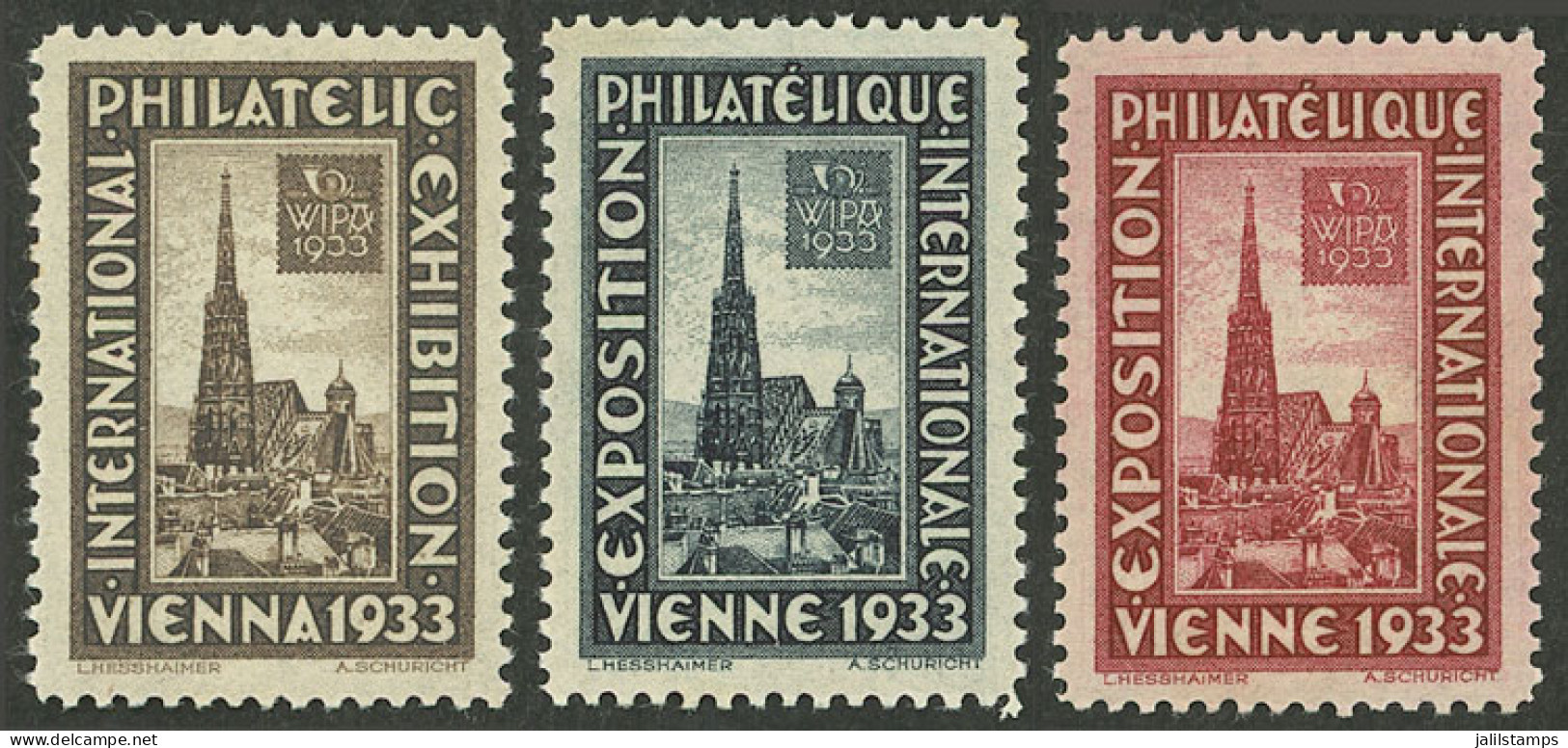 AUSTRIA: 1933 Vienna Philatelic Exposition (WIPA), 3 Beautiful Cinderellas In French, Excellent Quality! - Cinderellas