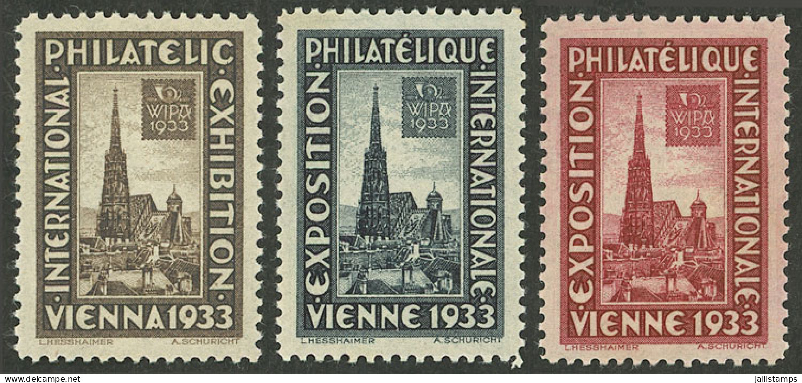 AUSTRIA: 1933 Vienna Philatelic Exposition (WIPA), 3 Beautiful Cinderellas In French, Excellent Quality! - Erinnophilie