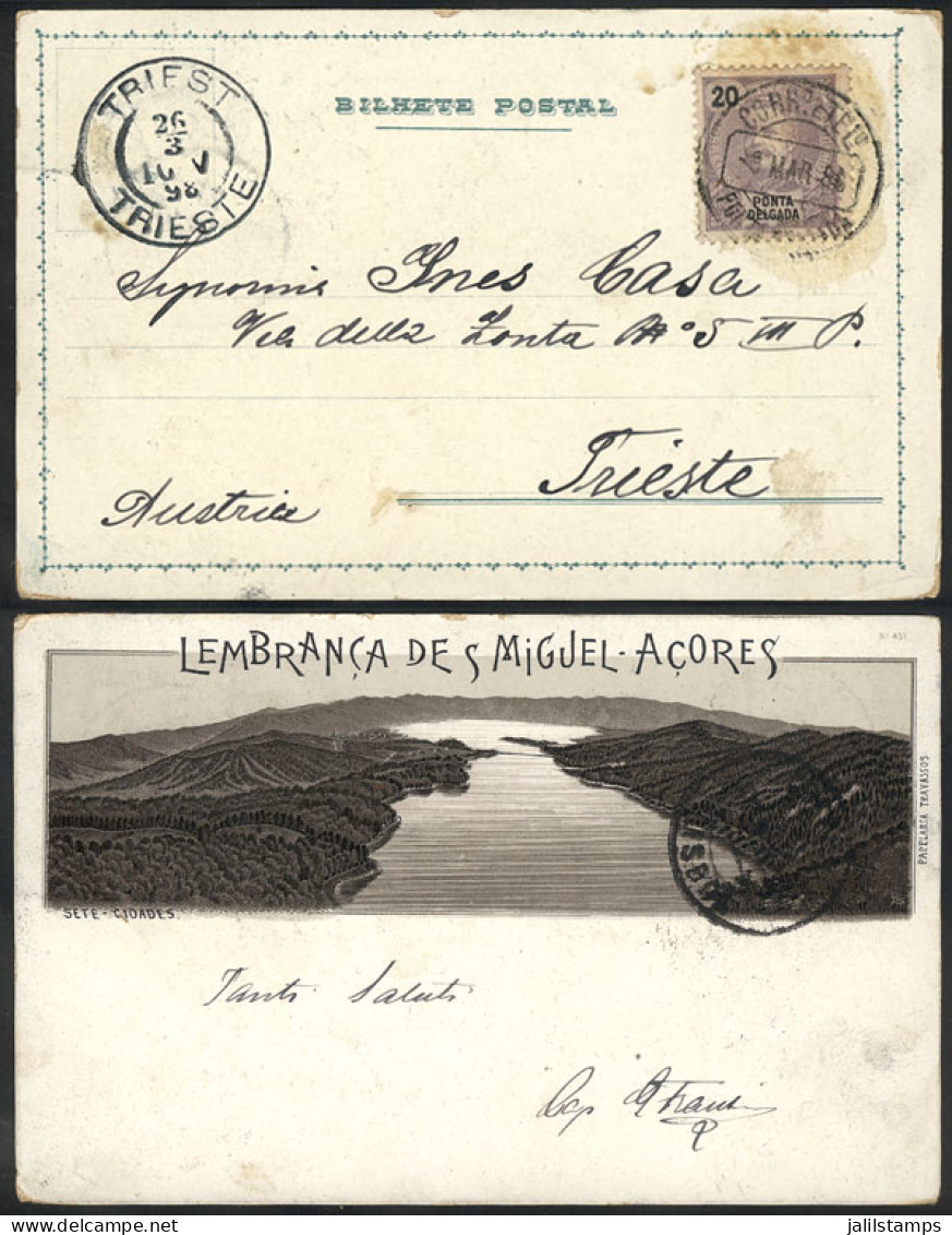 AZORES: Very Nice Postcard ("Sete Cidades, Editor Papelaria Travassos") Franked With 20c. And Sent From Ponta Delgada To - Sonstige & Ohne Zuordnung