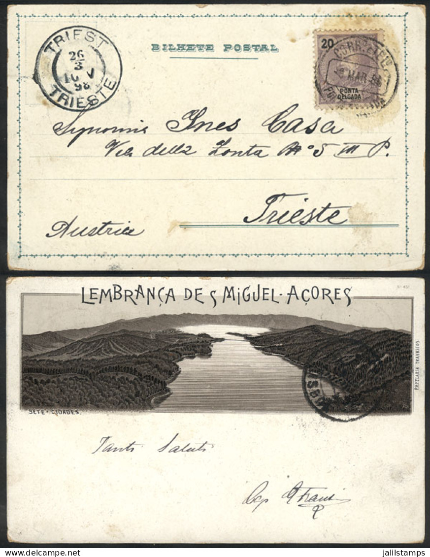 AZORES: Very Nice Postcard ("Sete Cidades, Editor Papelaria Travassos") Franked With 20c. And Sent From Ponta Delgada To - Other & Unclassified