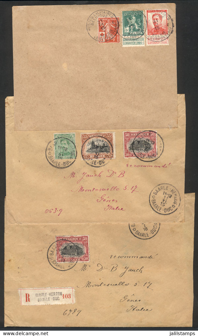 BELGIUM: 2 Registered Covers Sent In 1915 And 1916 From Baarle-Hertog To Italy Franked With 50c. And 90c., Also An Unpos - Sonstige & Ohne Zuordnung