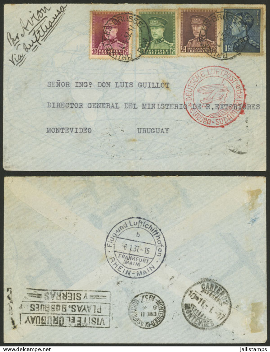 BELGIUM: 4/JA/1937 Bruxelles - Uruguay, Airmail Cover Sent By Germany DLH Franked With 18.75Fr., On Back There Is A Tran - Sonstige & Ohne Zuordnung