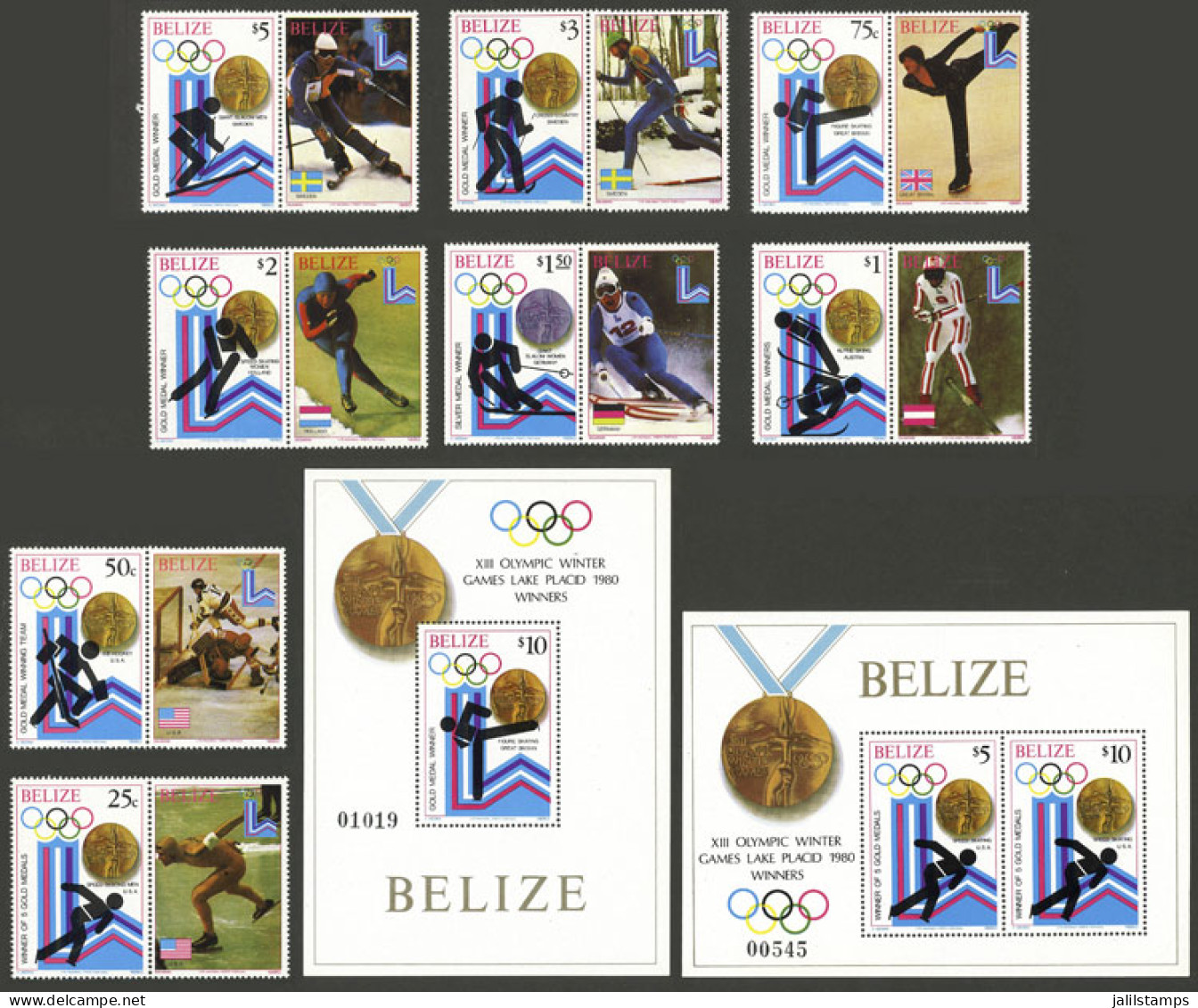 BELIZE: Sc.461/70, 1979 Lake Placid Olympic Games, Set Of 8 Stamps + 2 Souvenir Sheets, MNH, VF Quality! - Belice (1973-...)