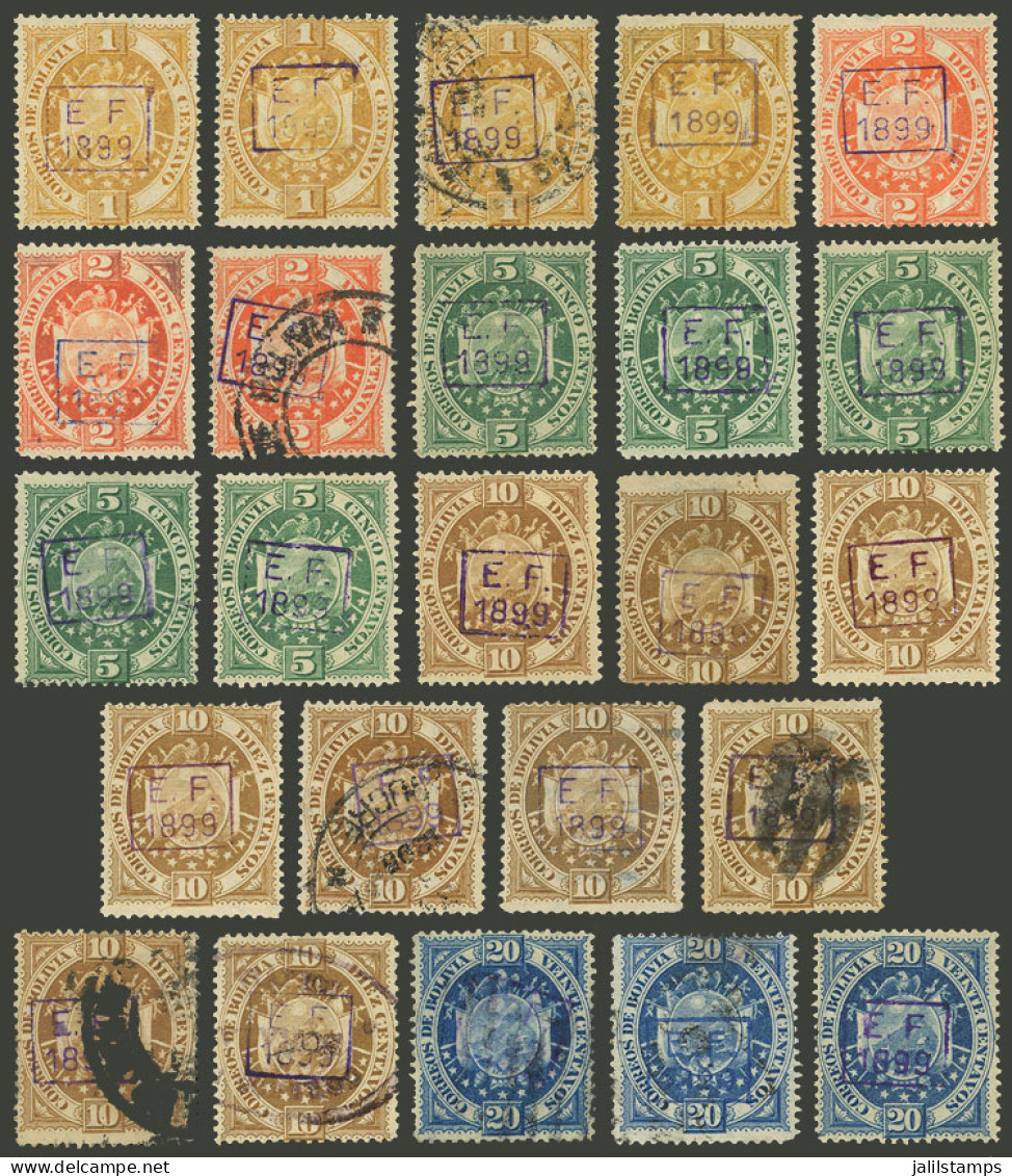BOLIVIA: Yvert 54/58, 1899 Overprinted, 1c. To 20c., Several Examples Of Each Value, Used Or Mint (one Without Gum), In  - Bolivie