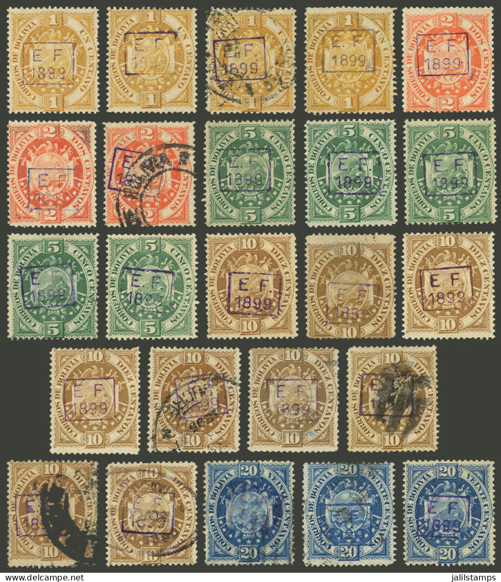 BOLIVIA: Yvert 54/58, 1899 Overprinted, 1c. To 20c., Several Examples Of Each Value, Used Or Mint (one Without Gum), In  - Bolivia